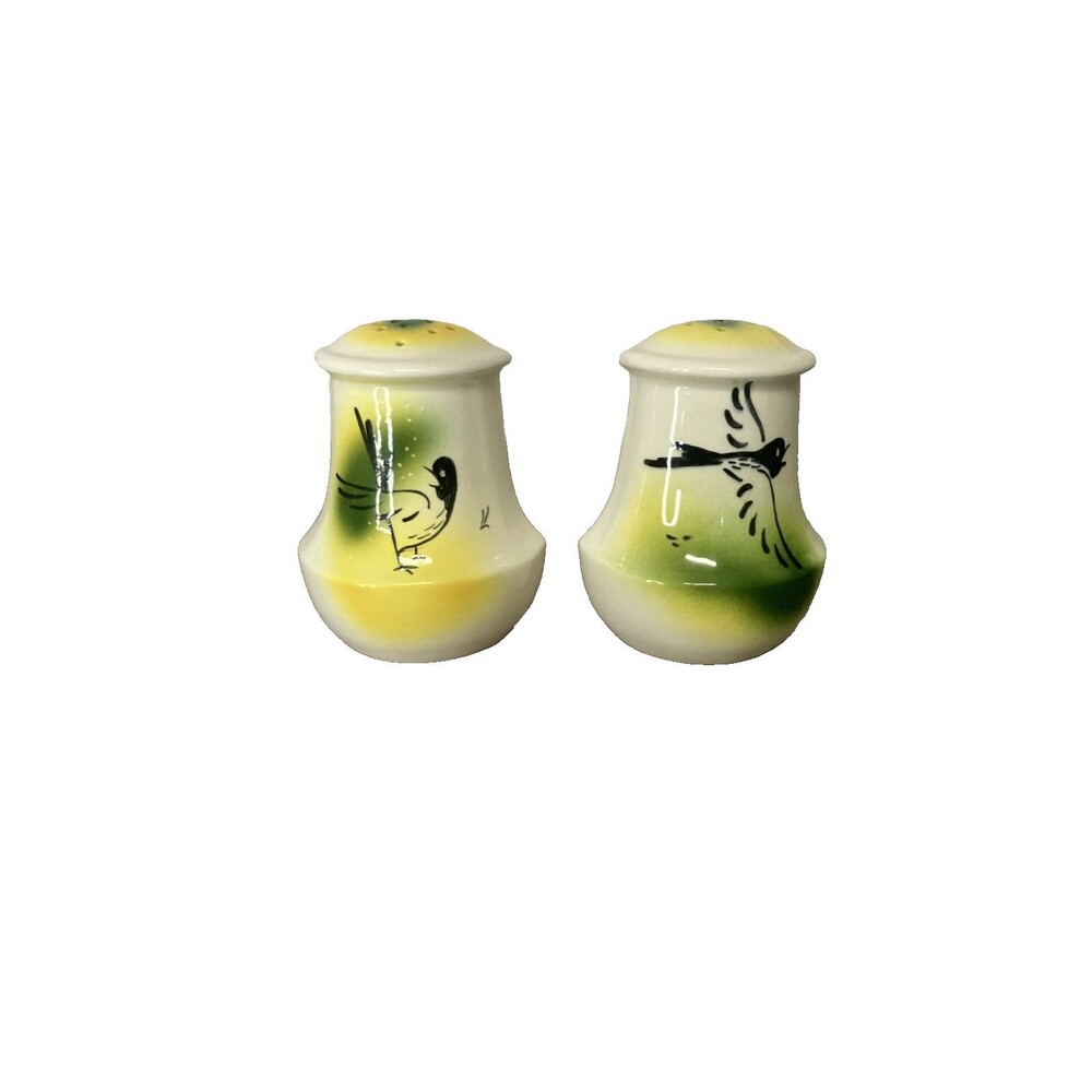 VTG Mid Century Hand Painted Ceramic Bird Yellow Green Japan Salt & Pepper Shake